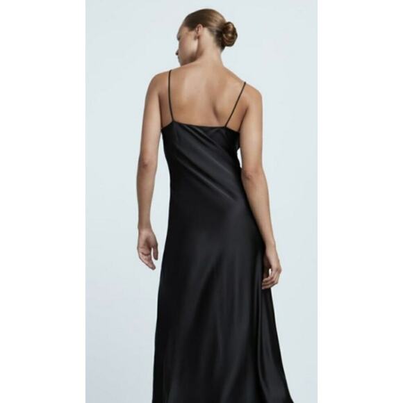Womens‎ S Zara Black Satin Slip Maxi Dress Spaghetti Strap Side Slit Festival - Picture 6 of 6